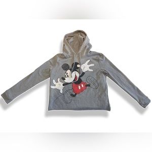Disney Mickey Mouse Cropped Pullover Hoodie Women Size Large Grey